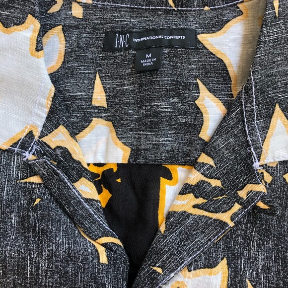 INC Men’s Fragmented Linen Print Short Sleeve Shirt, Sparkling Sun, M - Picture 5 of 6